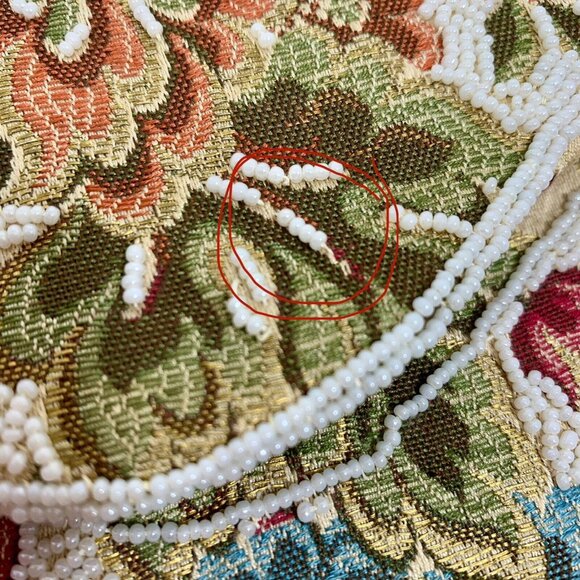 Stunning Embellished White Seed Beaded Tapestry Shoulder Handbag Chain Strap VTG - Picture 13 of 14